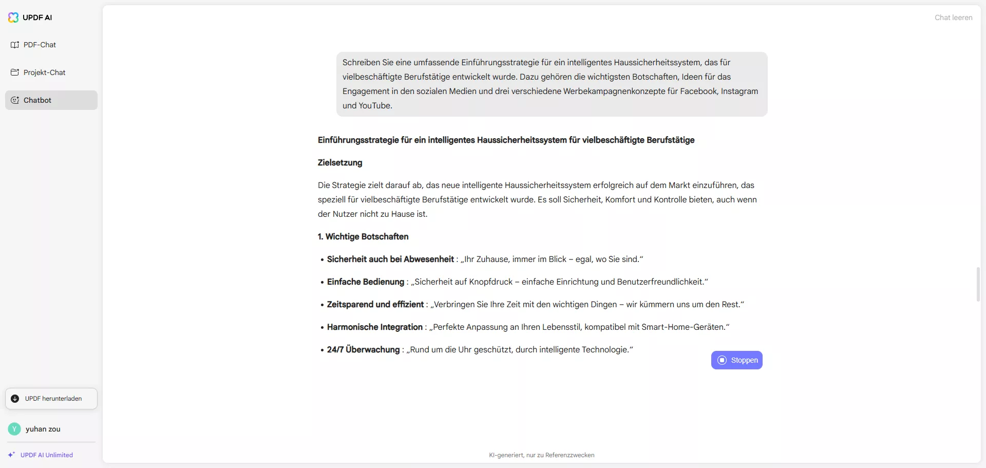 Marketingpläne durch den updf KI-Assistenten