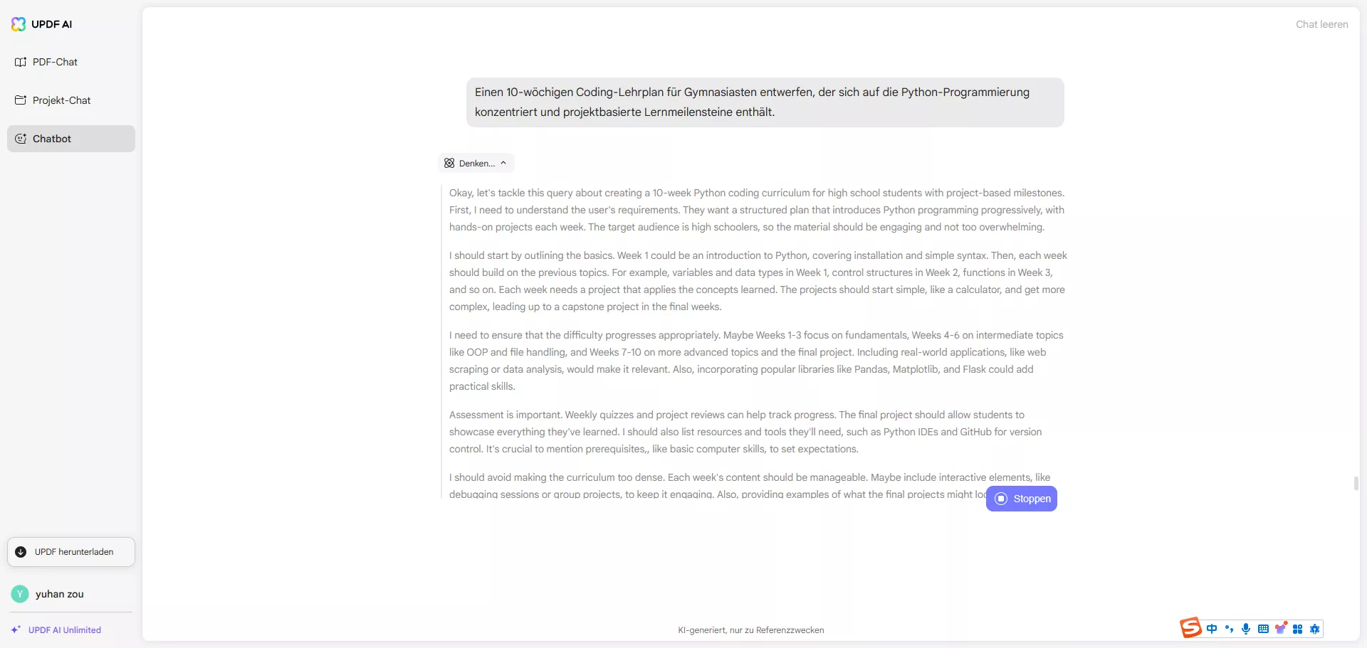 Eingabeaufforderungen für Lehrkräfte mit updf KI