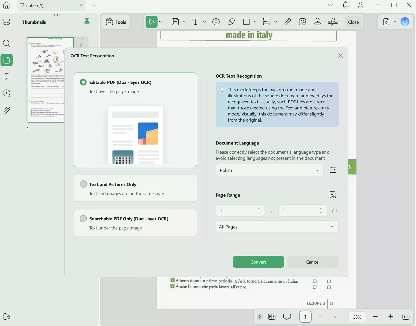 perform ocr italian scanned pdf updf