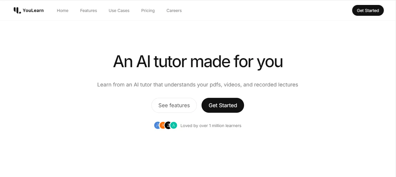 YouLearn의 메인 페이지 인터페이스