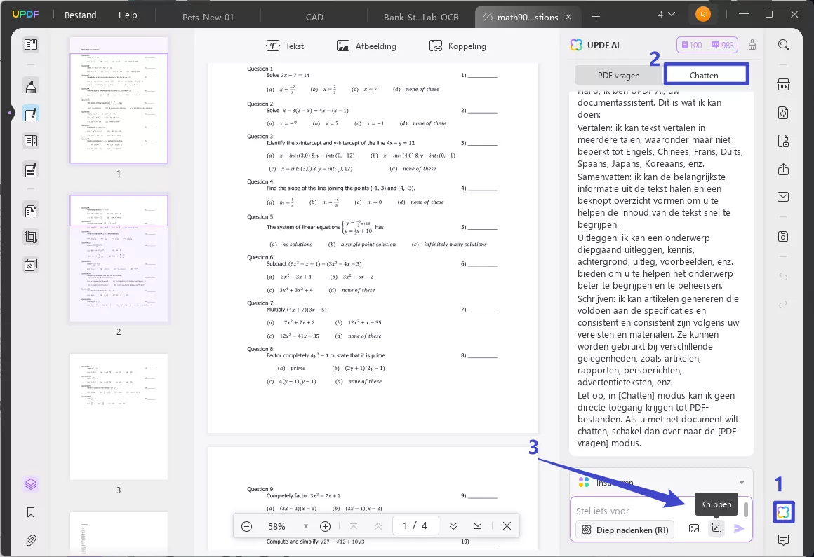 screenshot de vergelijking in pdf met updf ai