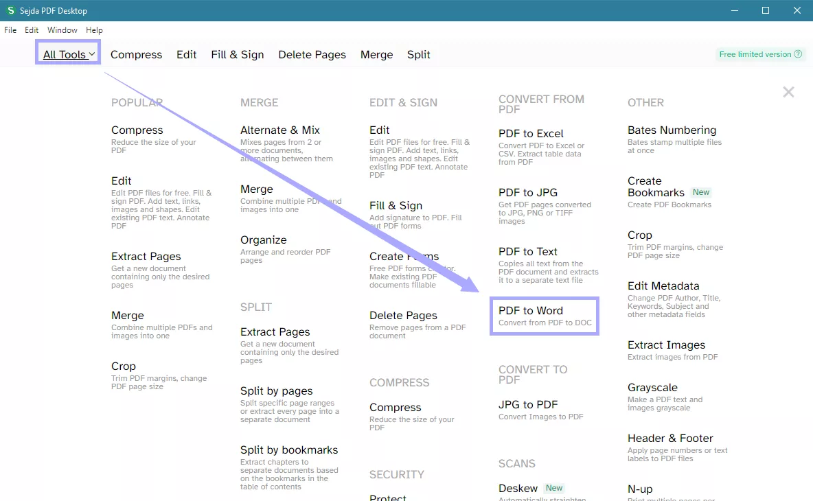 select pdf to word sejda desktop