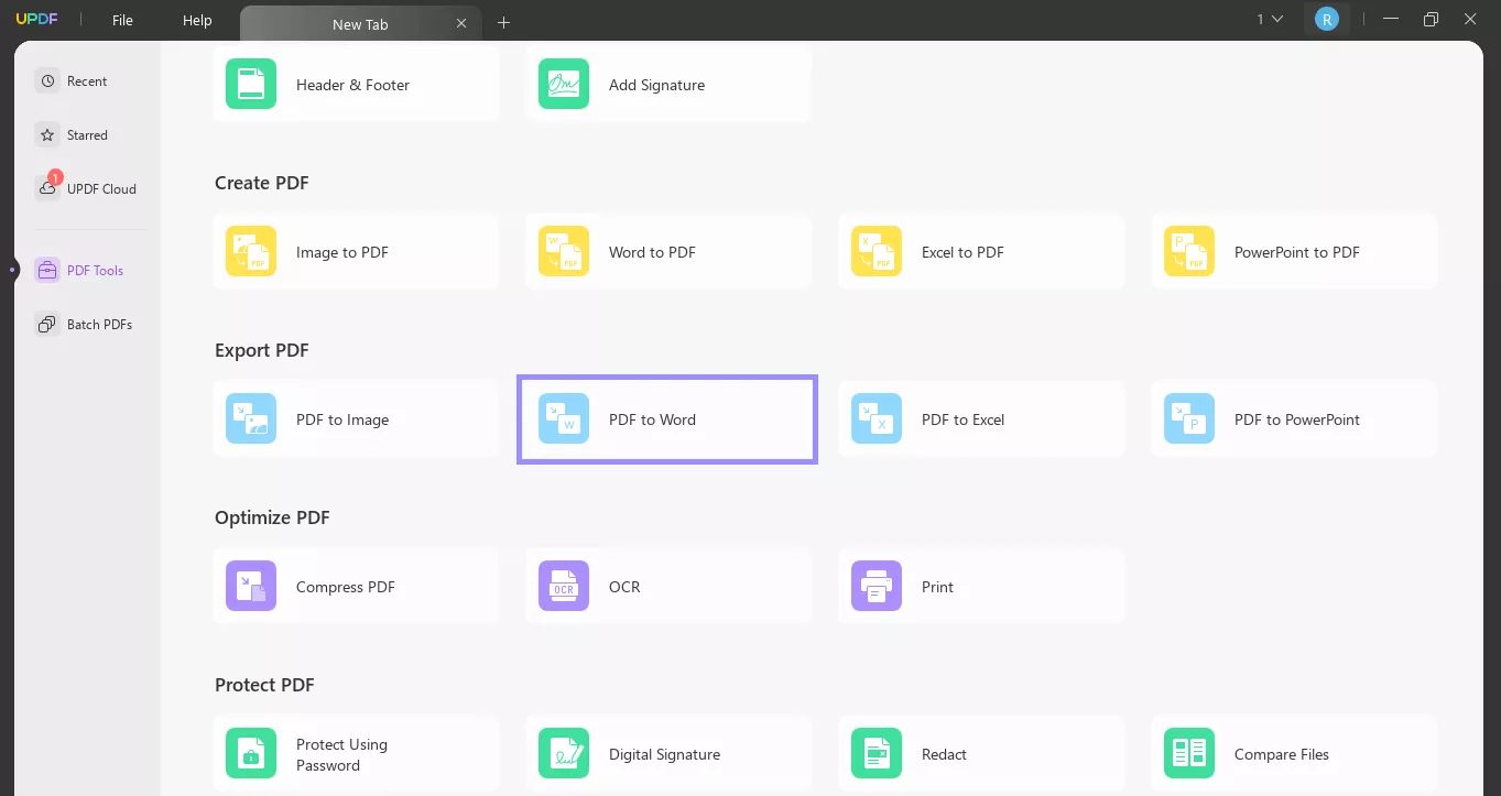 select pdf to word updf windows
