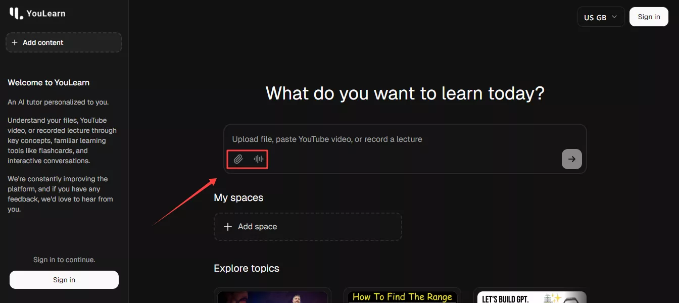 youlearn에서 업로드 옵션을 선택하기