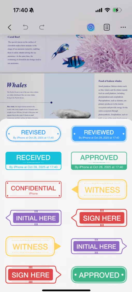 add stamps to pdf updf ios