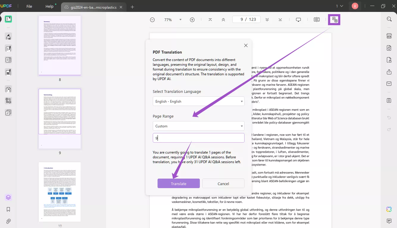 translate whole pdf