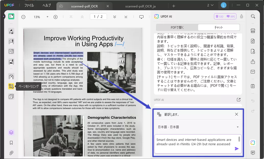スキャンしたPDFを翻訳