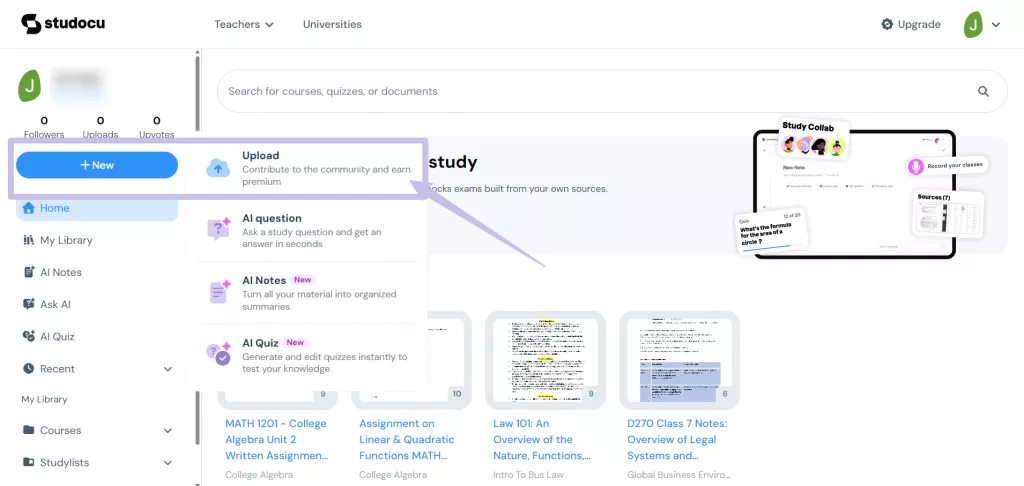 upload files to contribute studocu