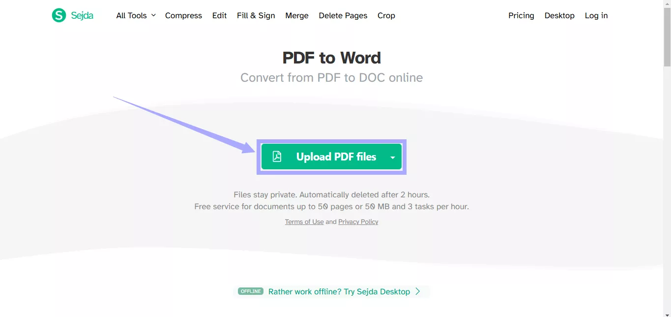 upload pdf to sejda online