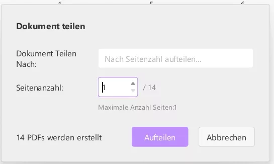 Splittreihenfolge festlegen und ausführen