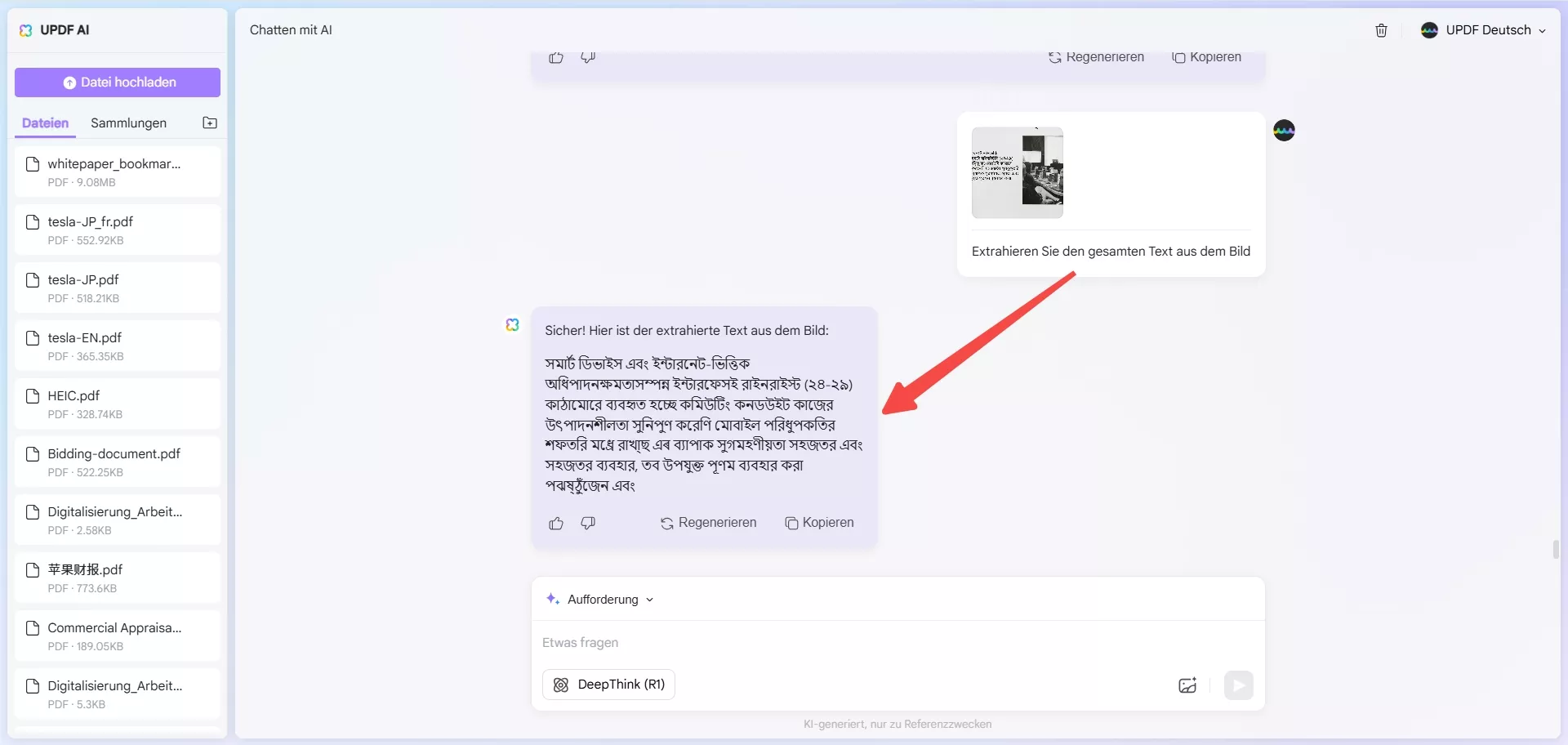 Bitten Sie UPDF AI, den gesamten Text aus dem Bild zu extrahieren