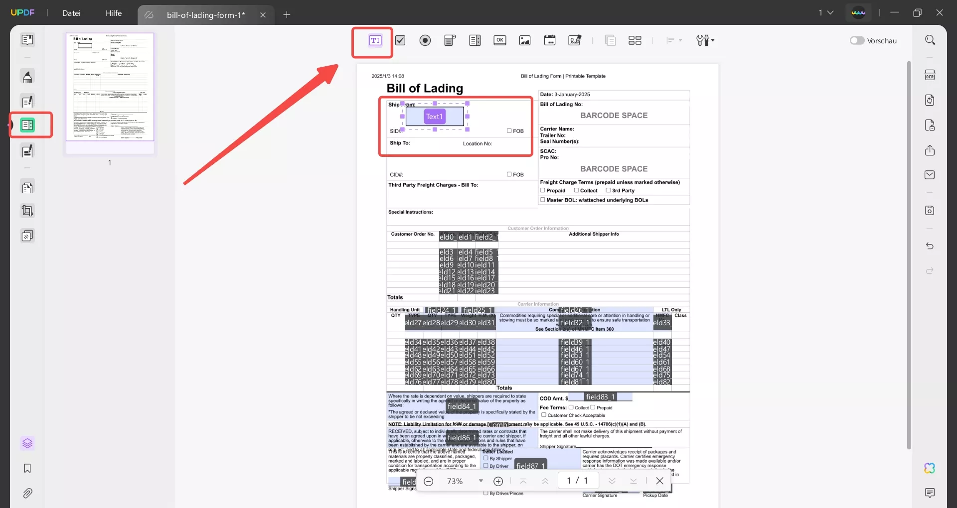 Textfeld zum Dokument hinzufügen