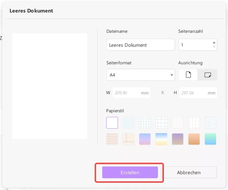 Erstellen und Anpassen der Vorlage