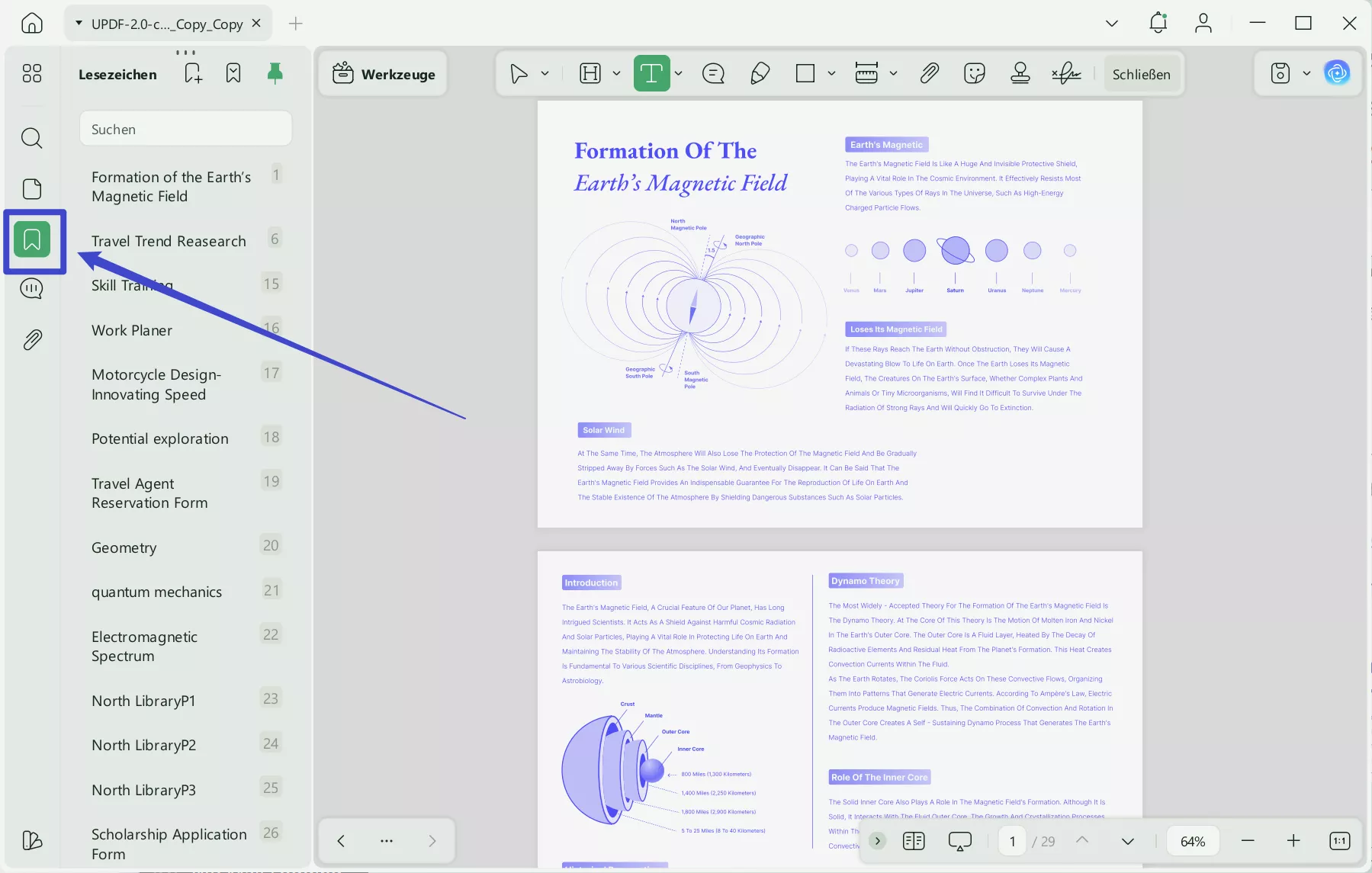 Lesezeichen in UPDF hinzufügen