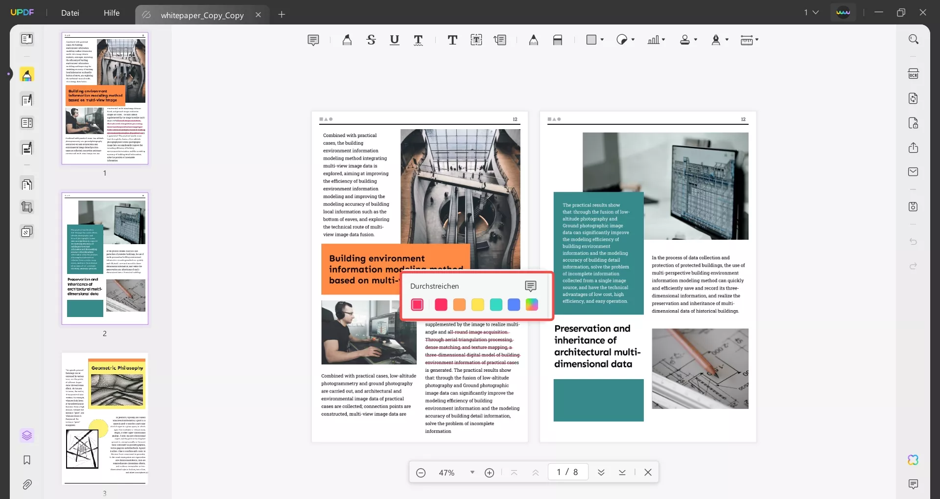Ändern Sie die Durchstreichungsfarbe updf