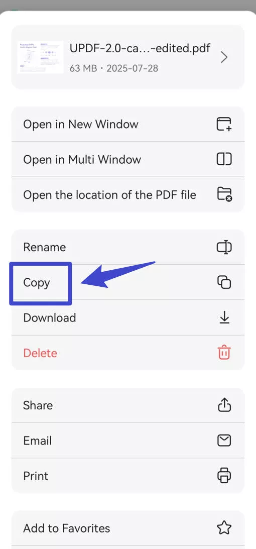 copy to updf cloud UPDF android