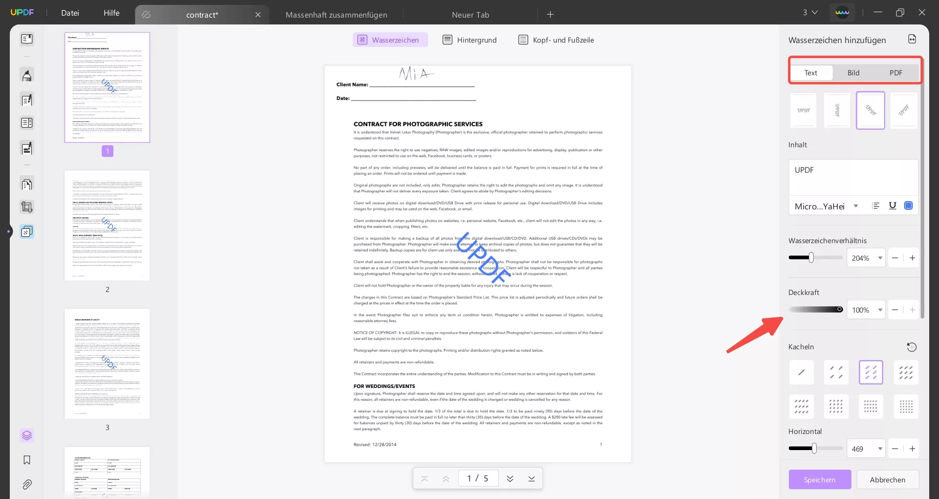 Wasserzeichen hinzufügen und speichern