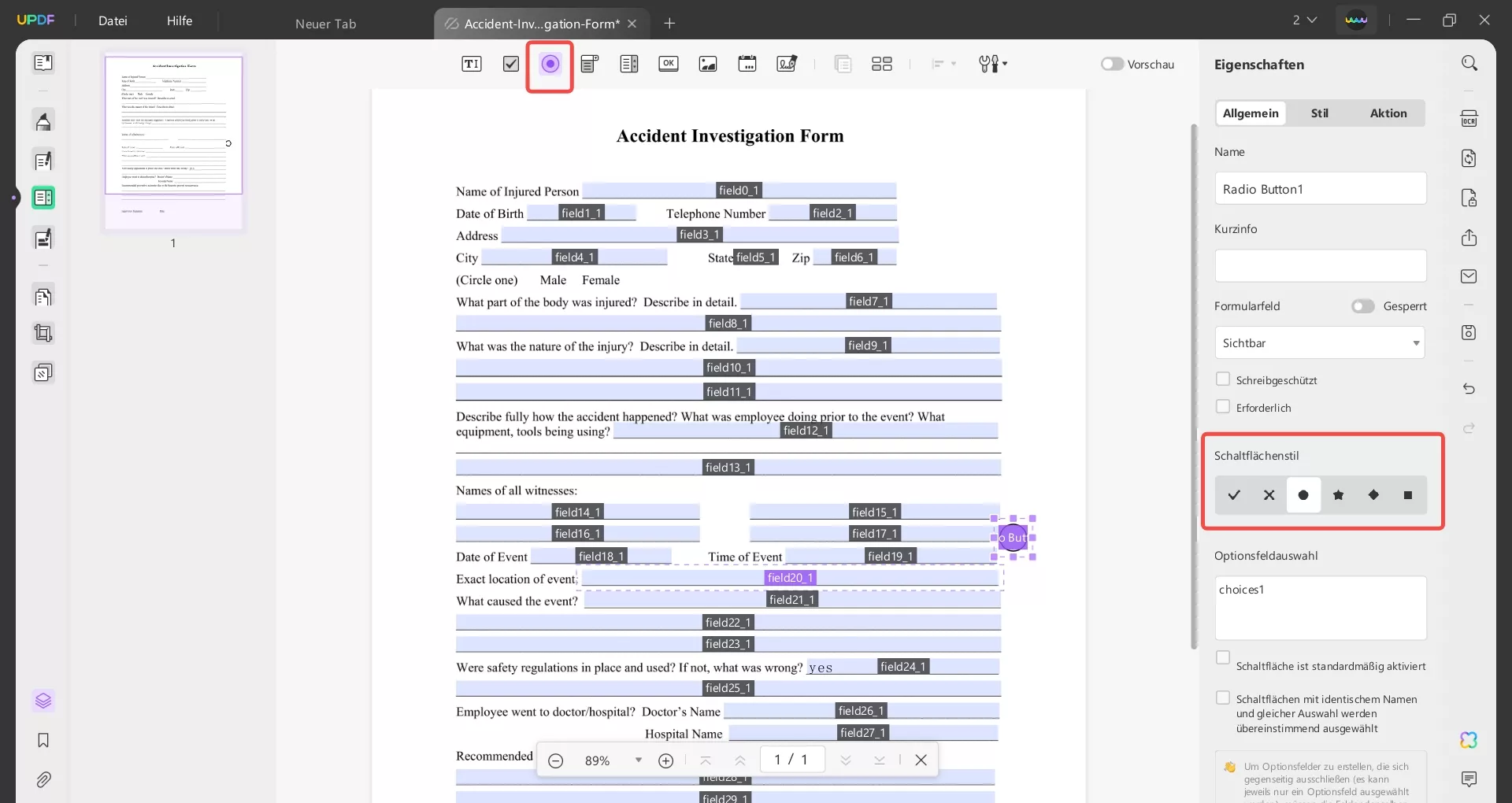 Optionsfeld hinzufügen