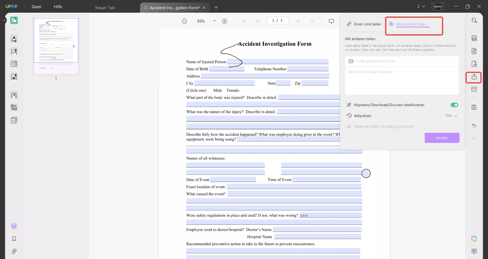 Formular per E-Mail teilen