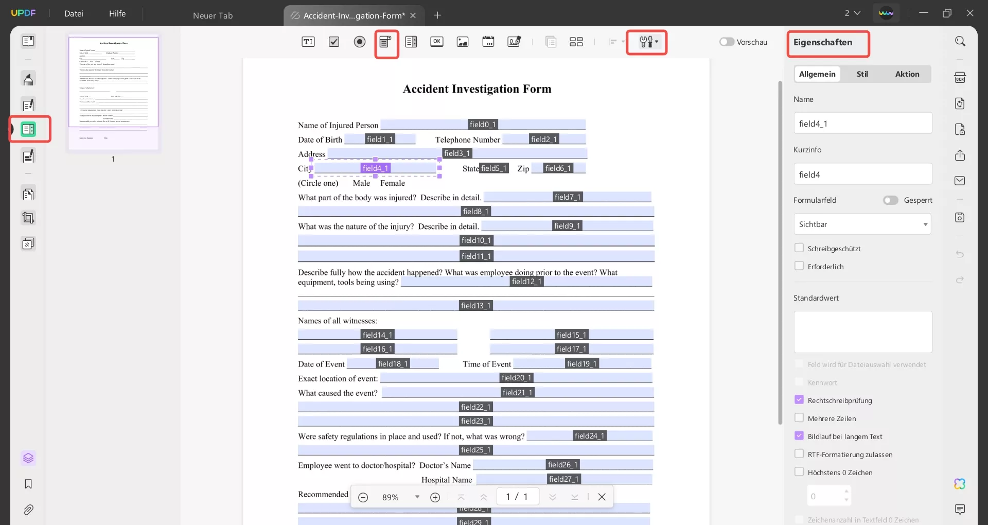 ein Formular für einen Mitarbeiterzwischenfall bearbeitet/ausfüllt