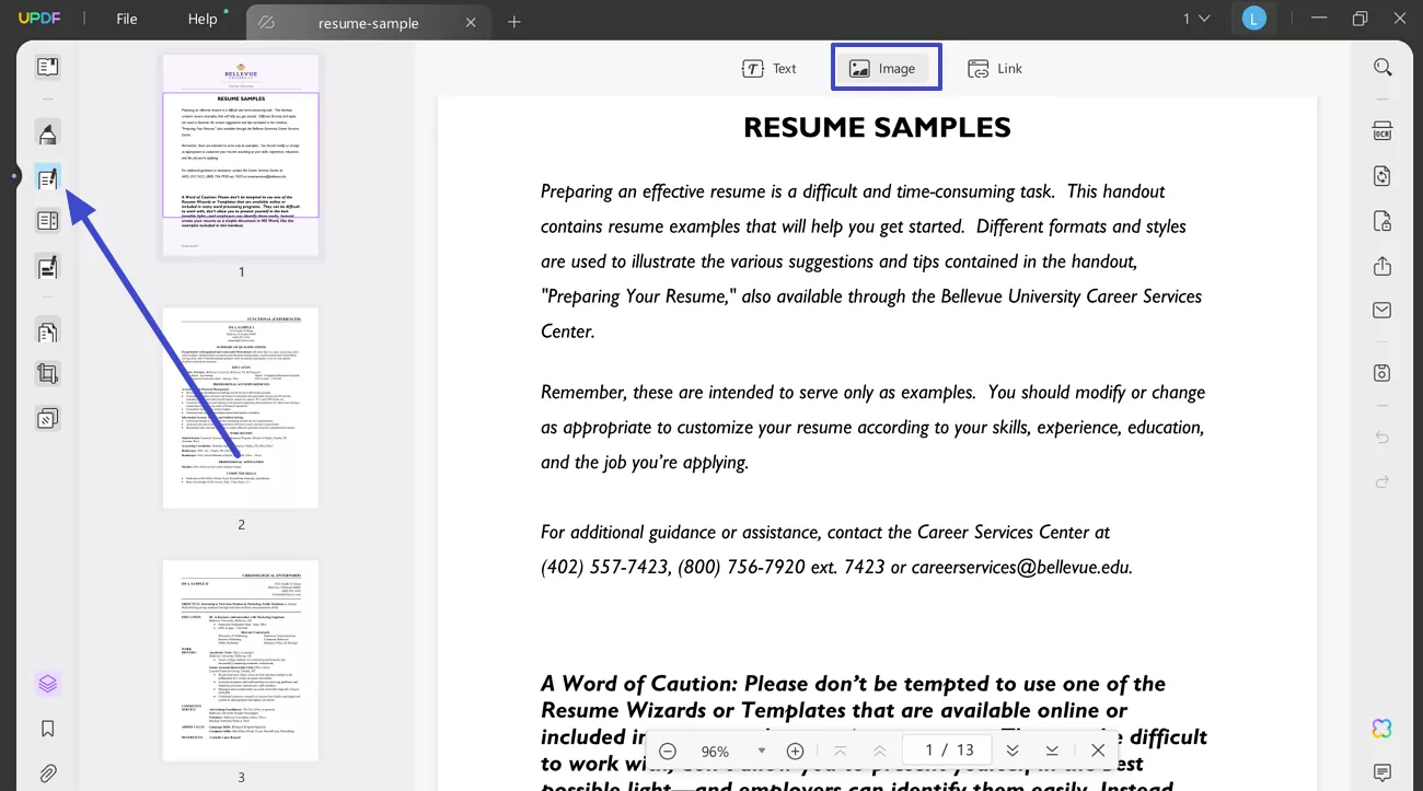 enter the image insertion feature updf windows
