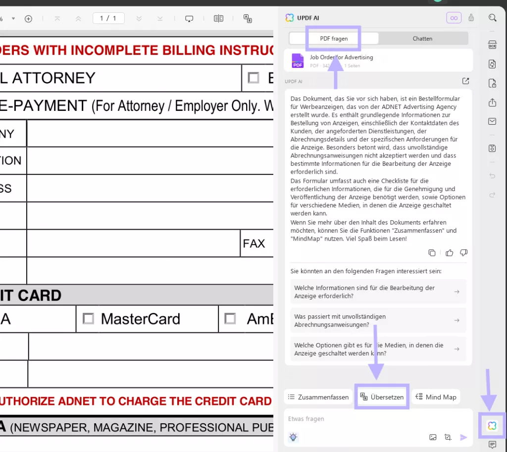 seitenweise übersetzen mit updf ai windows