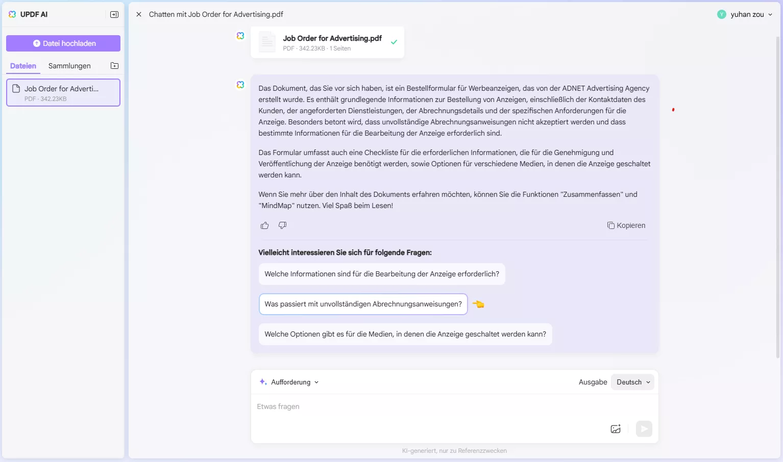 Verwendung von GPT-4o in UPDF AI