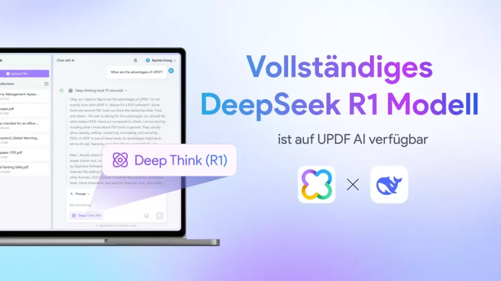 deepseek R1 Modell ist jetzt avalianle auf updf ai