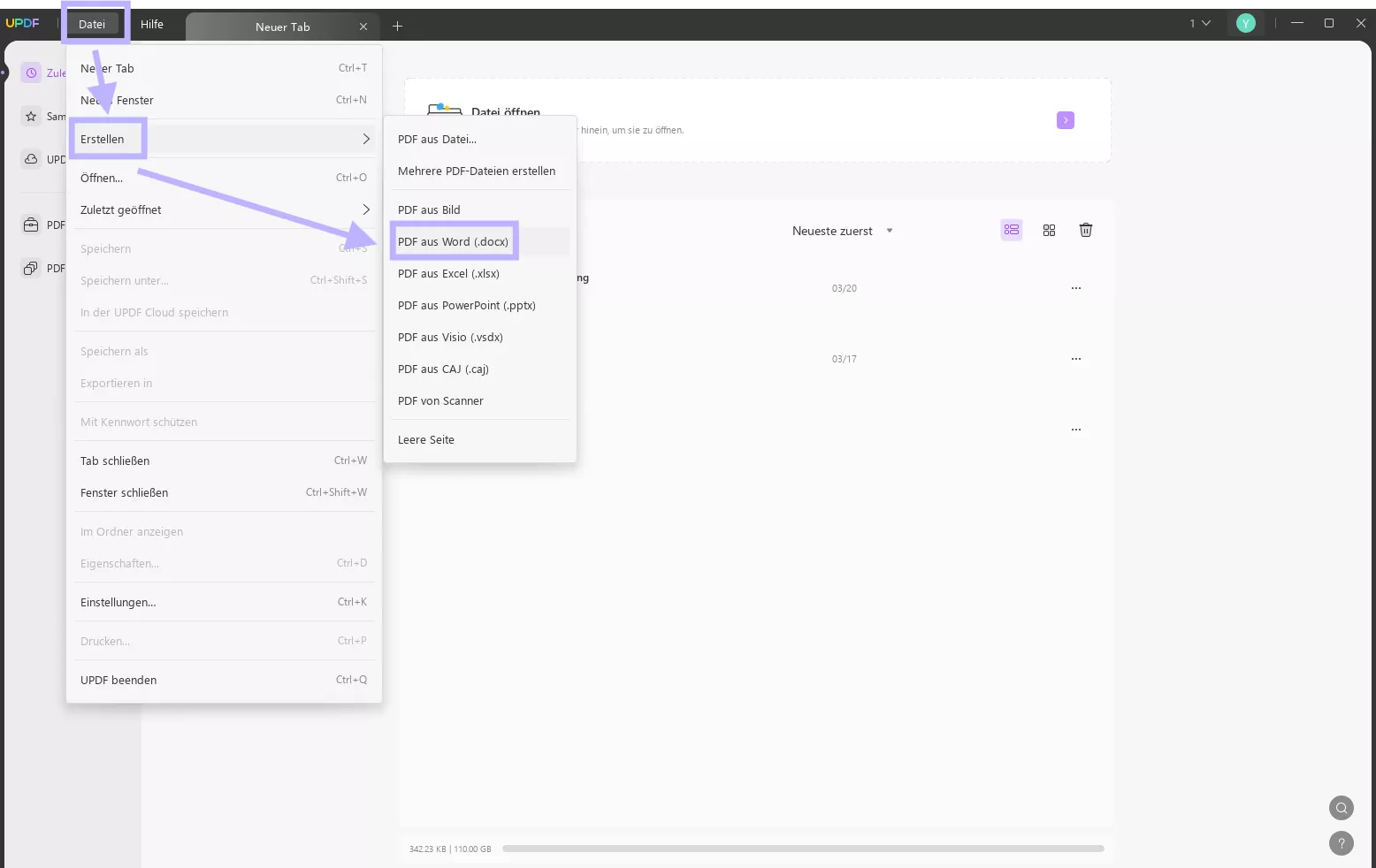 Navigieren Sie zur Registerkarte „Datei“