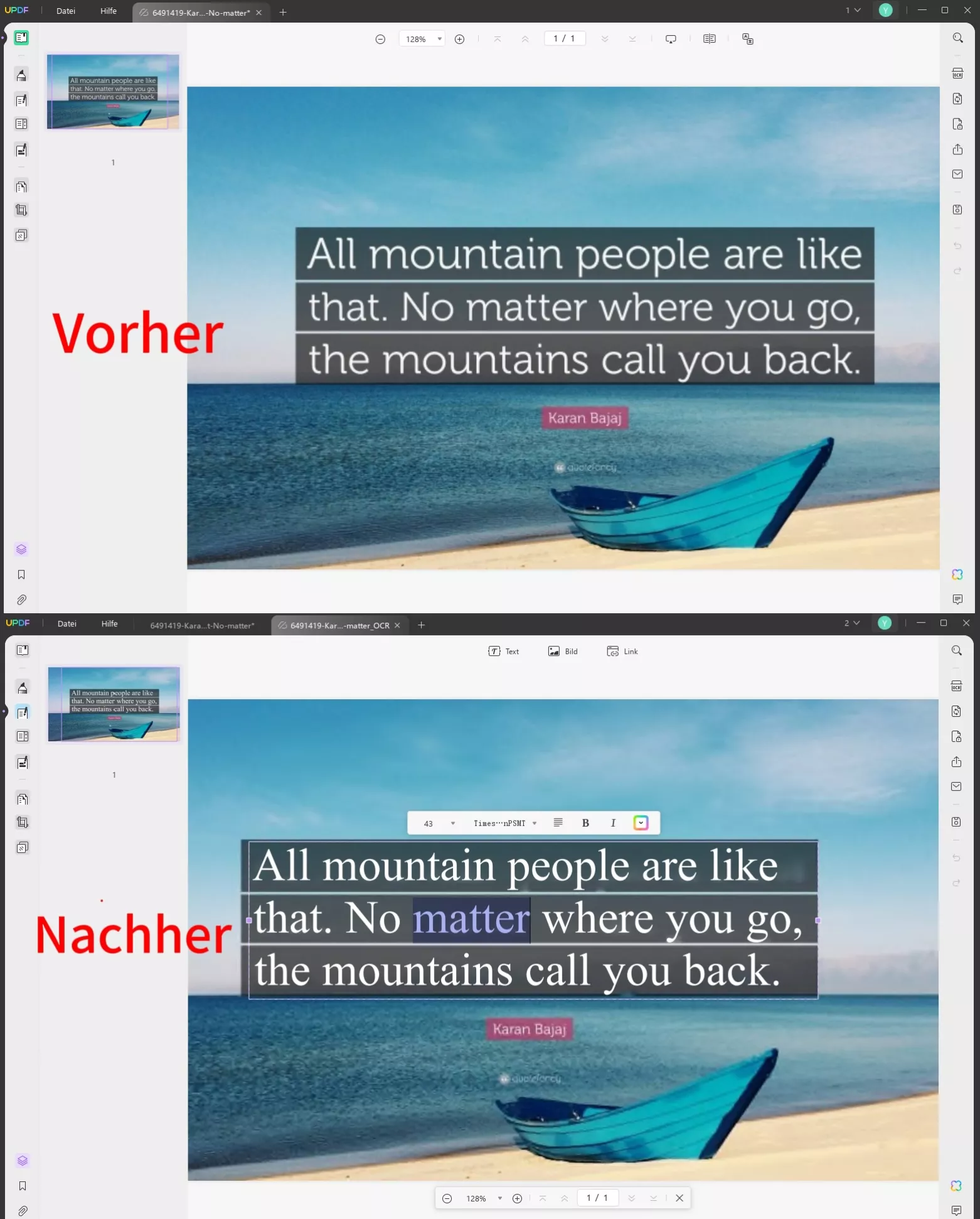 Vergleich zwischen Vorher- und Nachher-Ergebnis