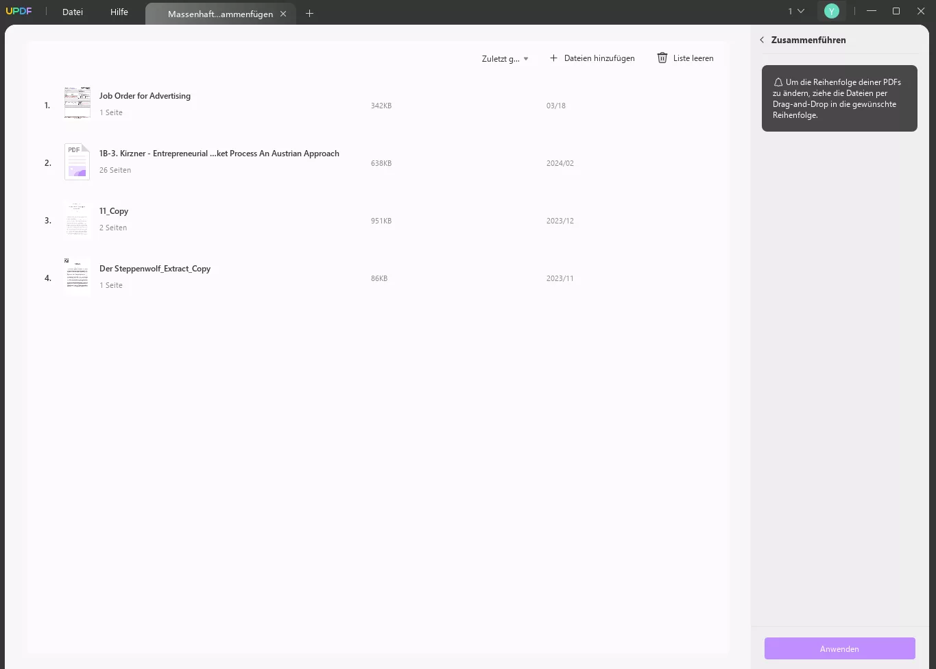 Stapelkombinierung UPDF