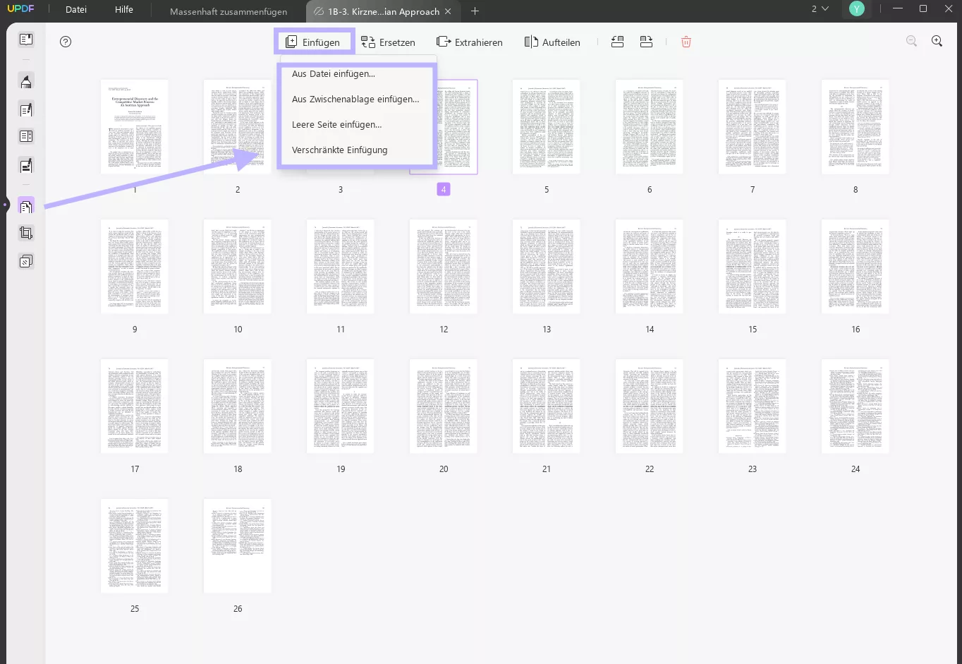 Einfügen zum Zusammenführen von UPDF-Fenstern
