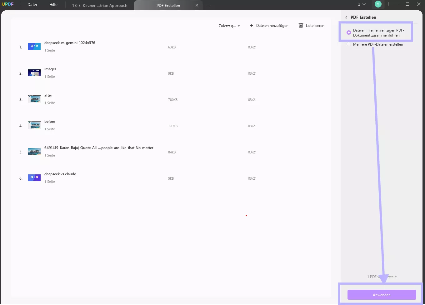 Stapelerstellung von UPDF