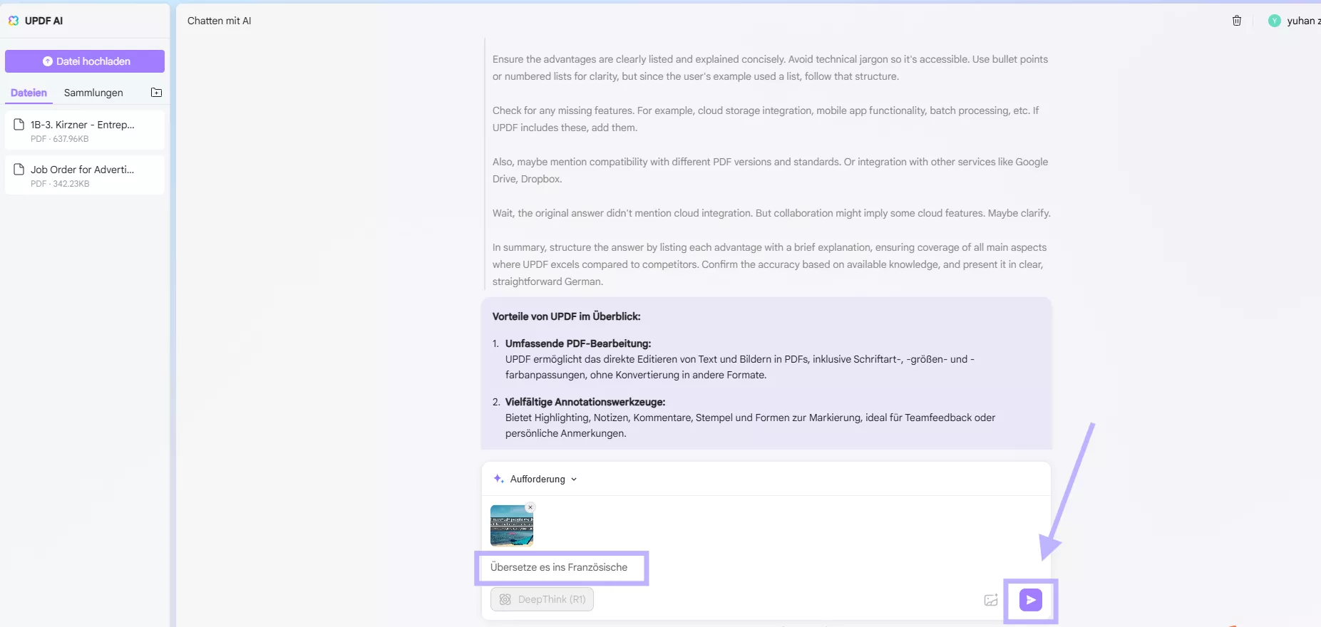 Wählen Sie die gewünschte Sprache für die Übersetzung aus
