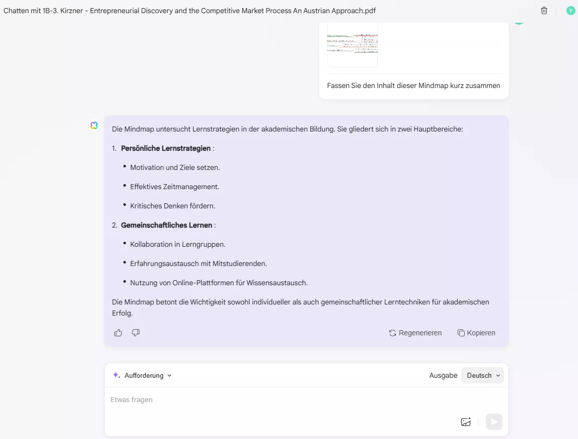 updf ai assistant online Antwort der Mind Map geben