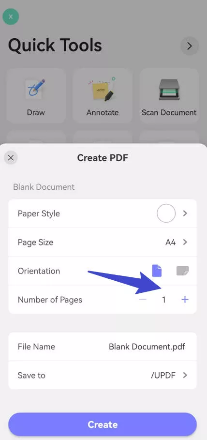 add more pages updf android