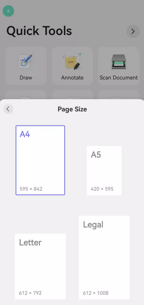 adjust paper size updf android