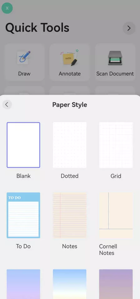 choose the paper style updf android