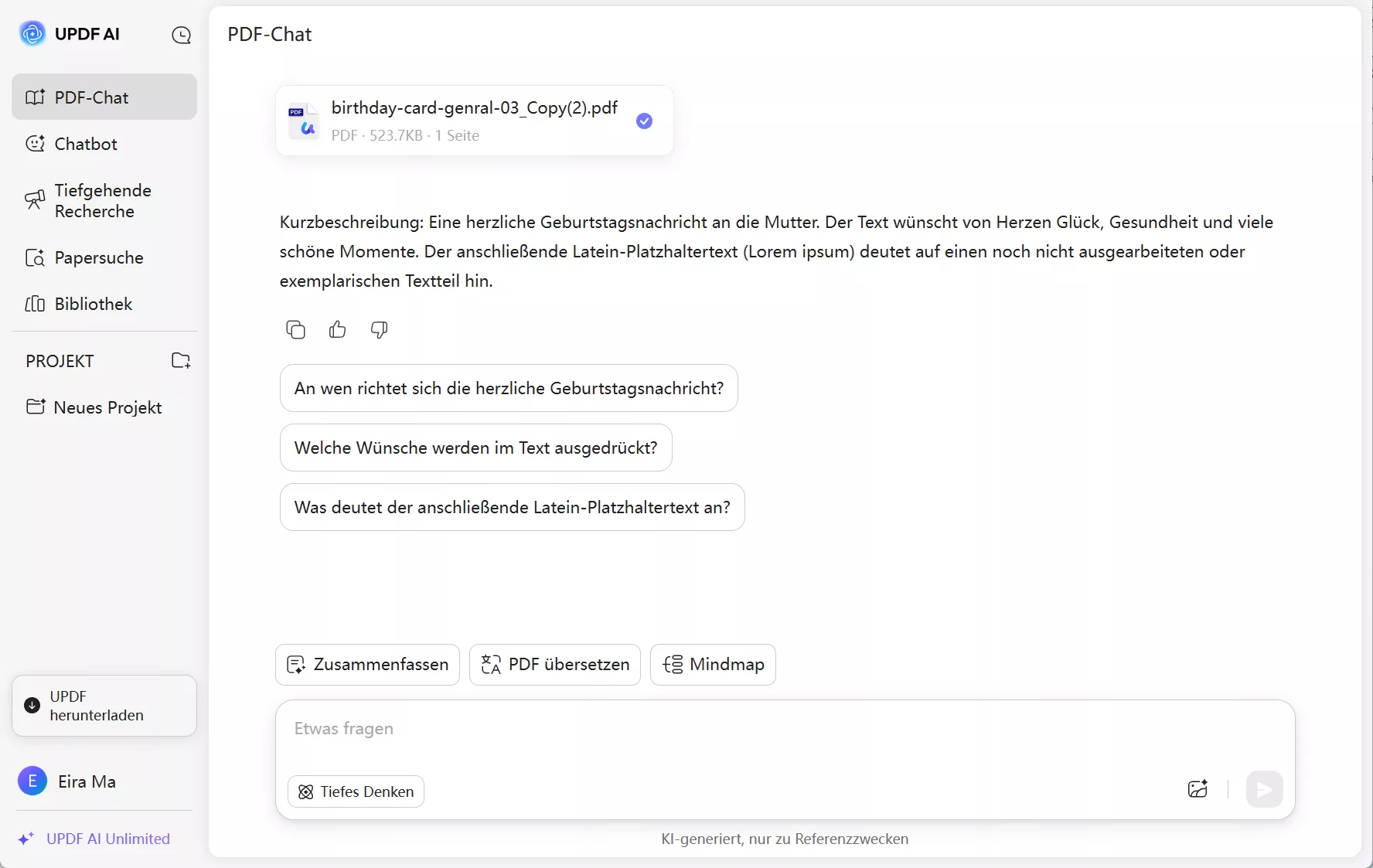 Verwendung von GPT-4o in UPDF AI
