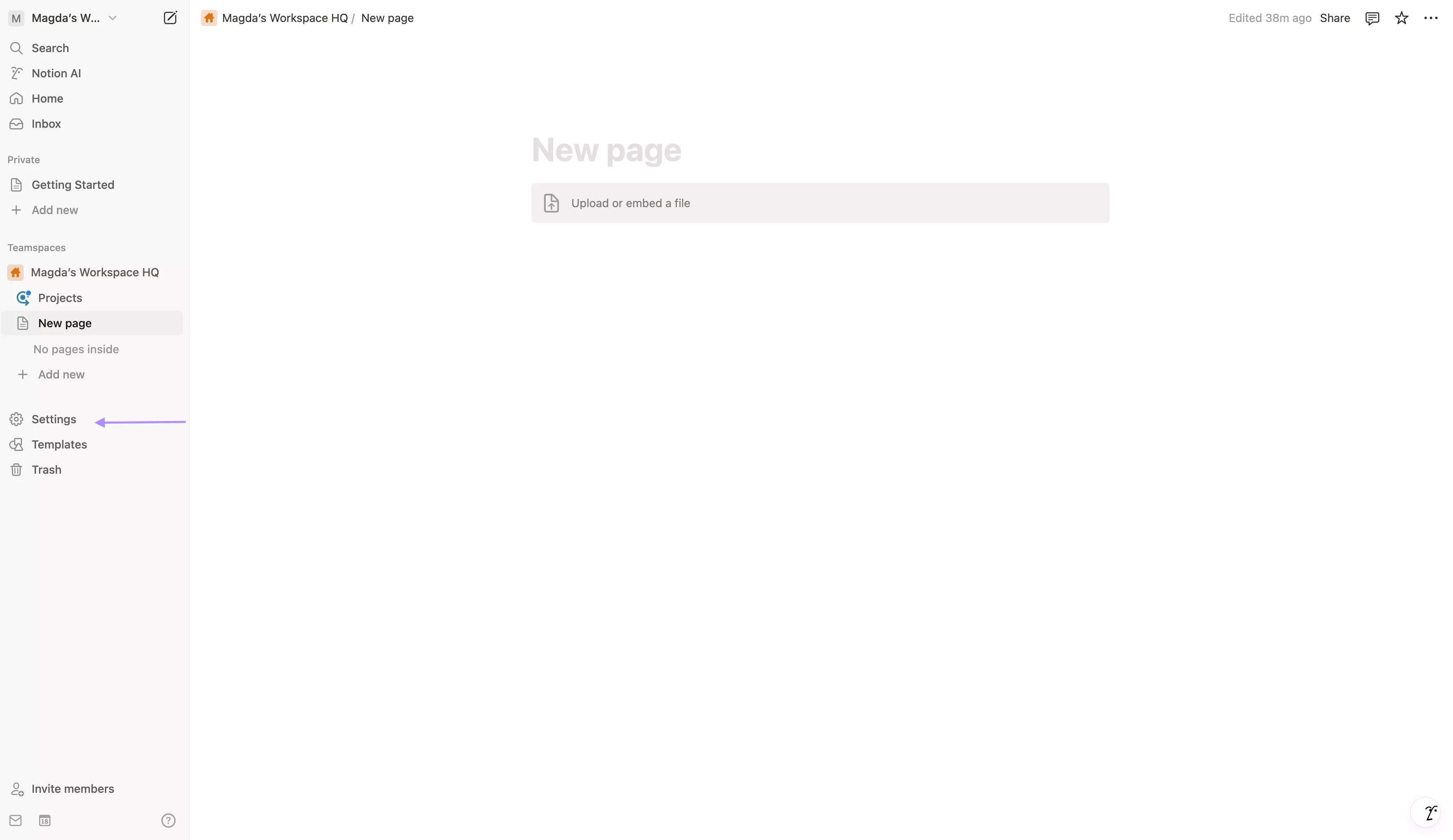 settings in notion