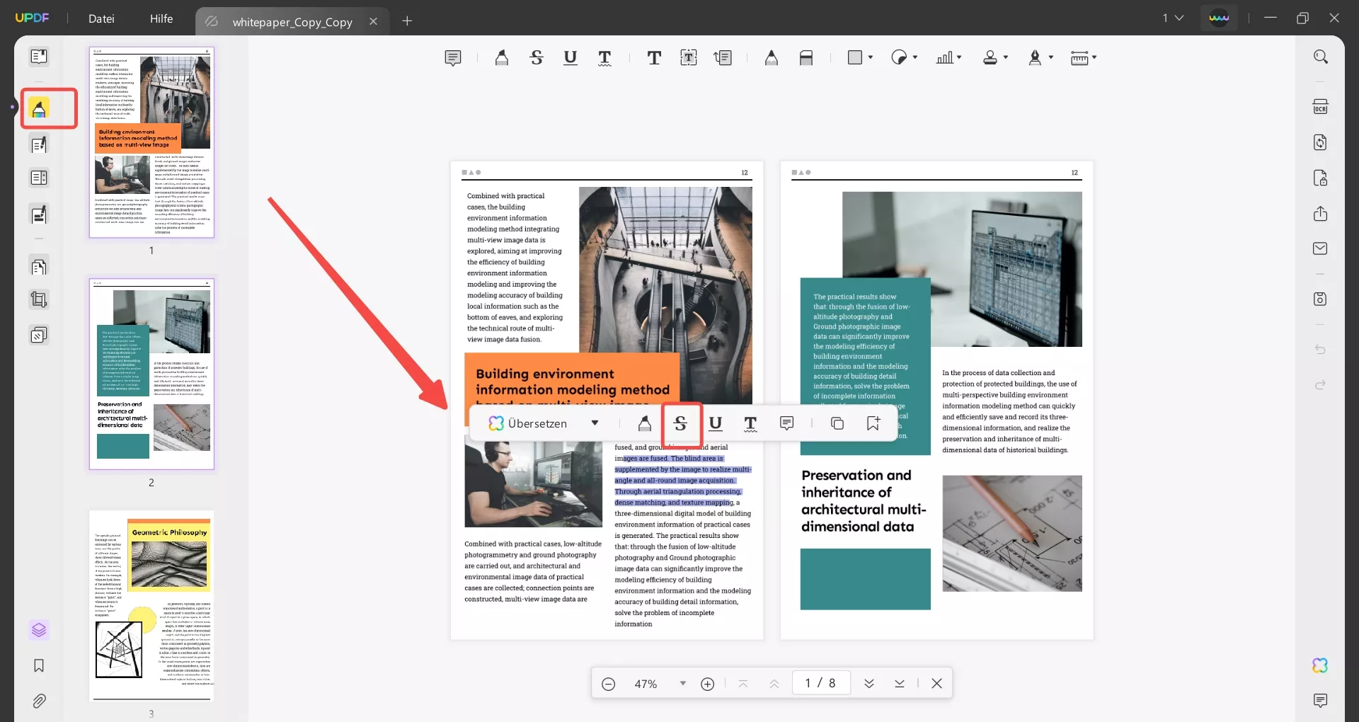 Text auswählen und durchstreichen updf