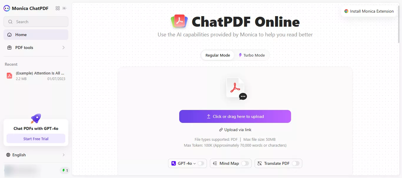 upload the file to monica AI