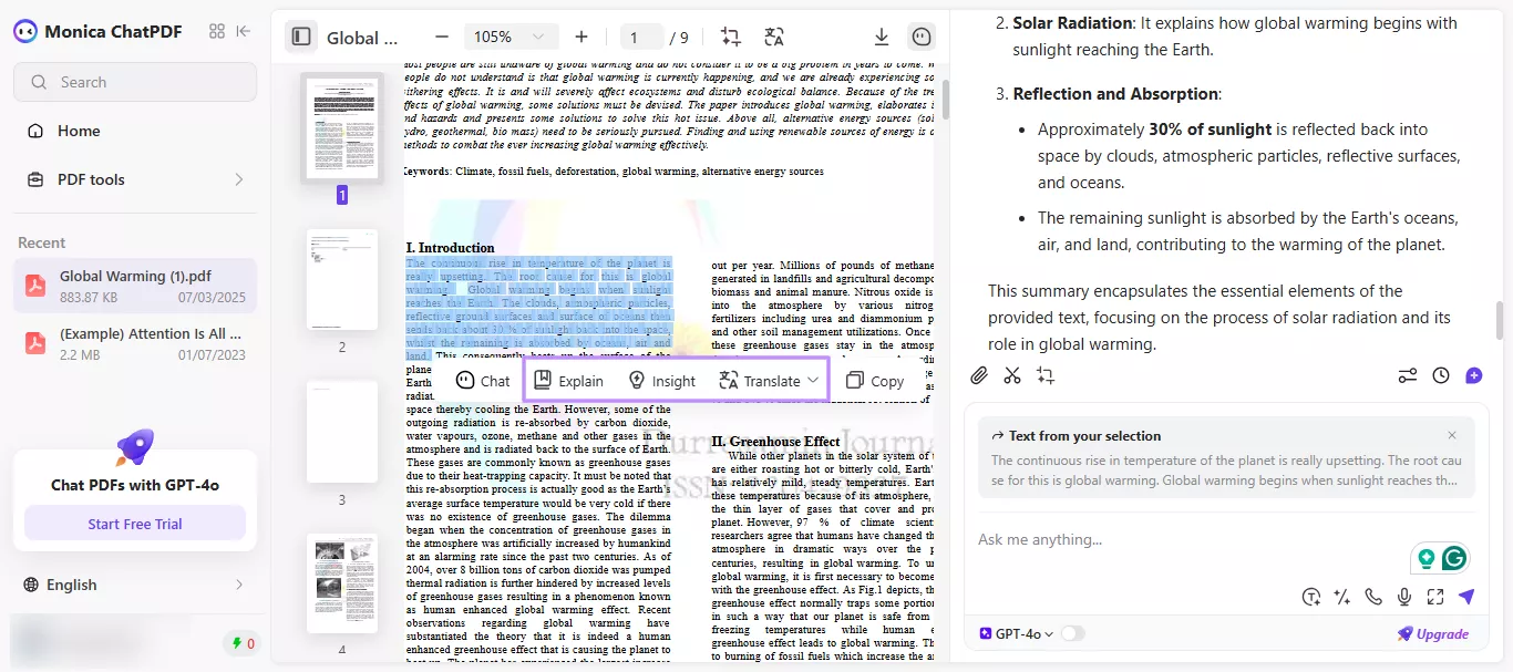 use quick prompts for pdf monica ai