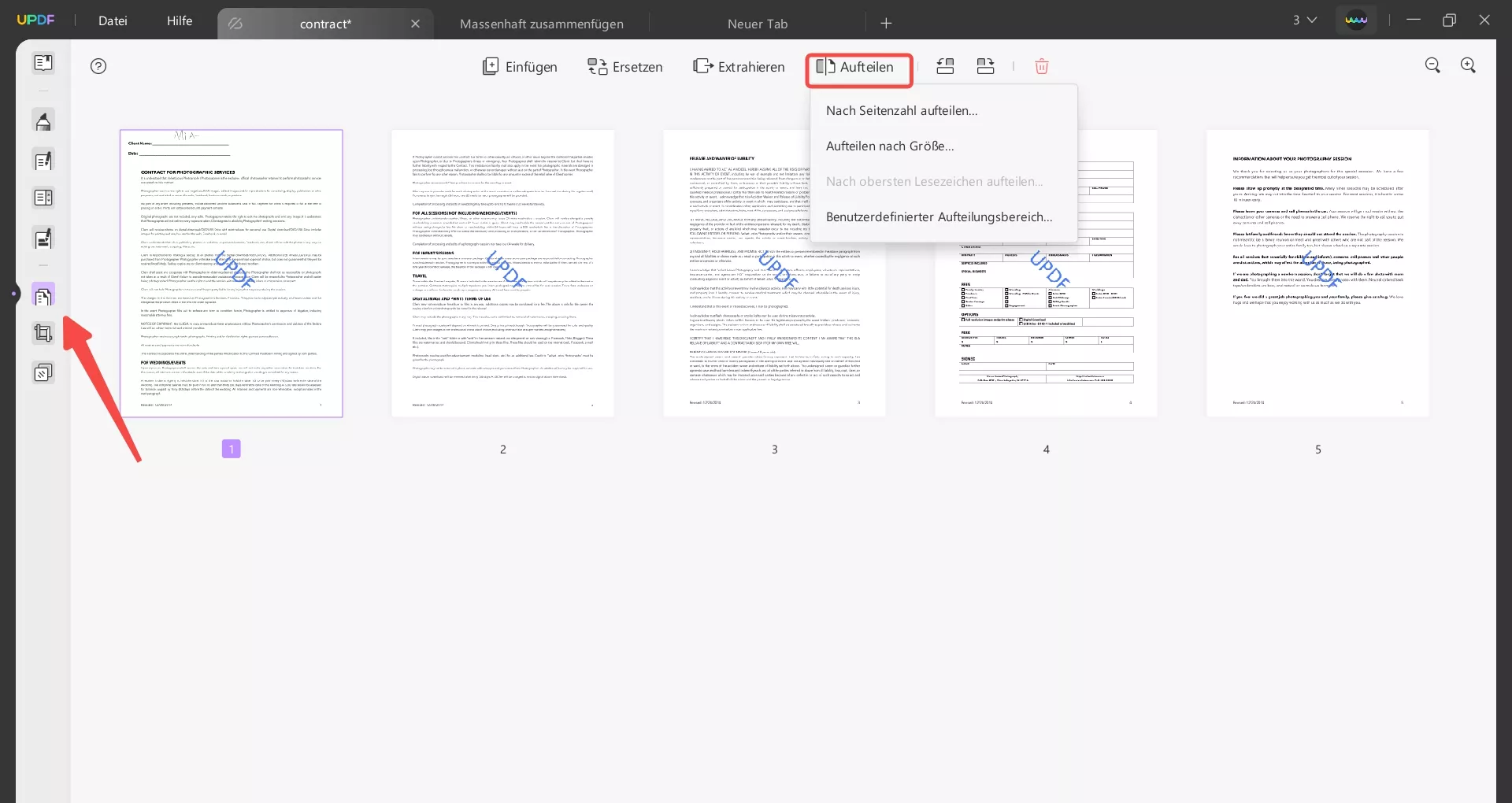 PDF in UPDF aufteilen