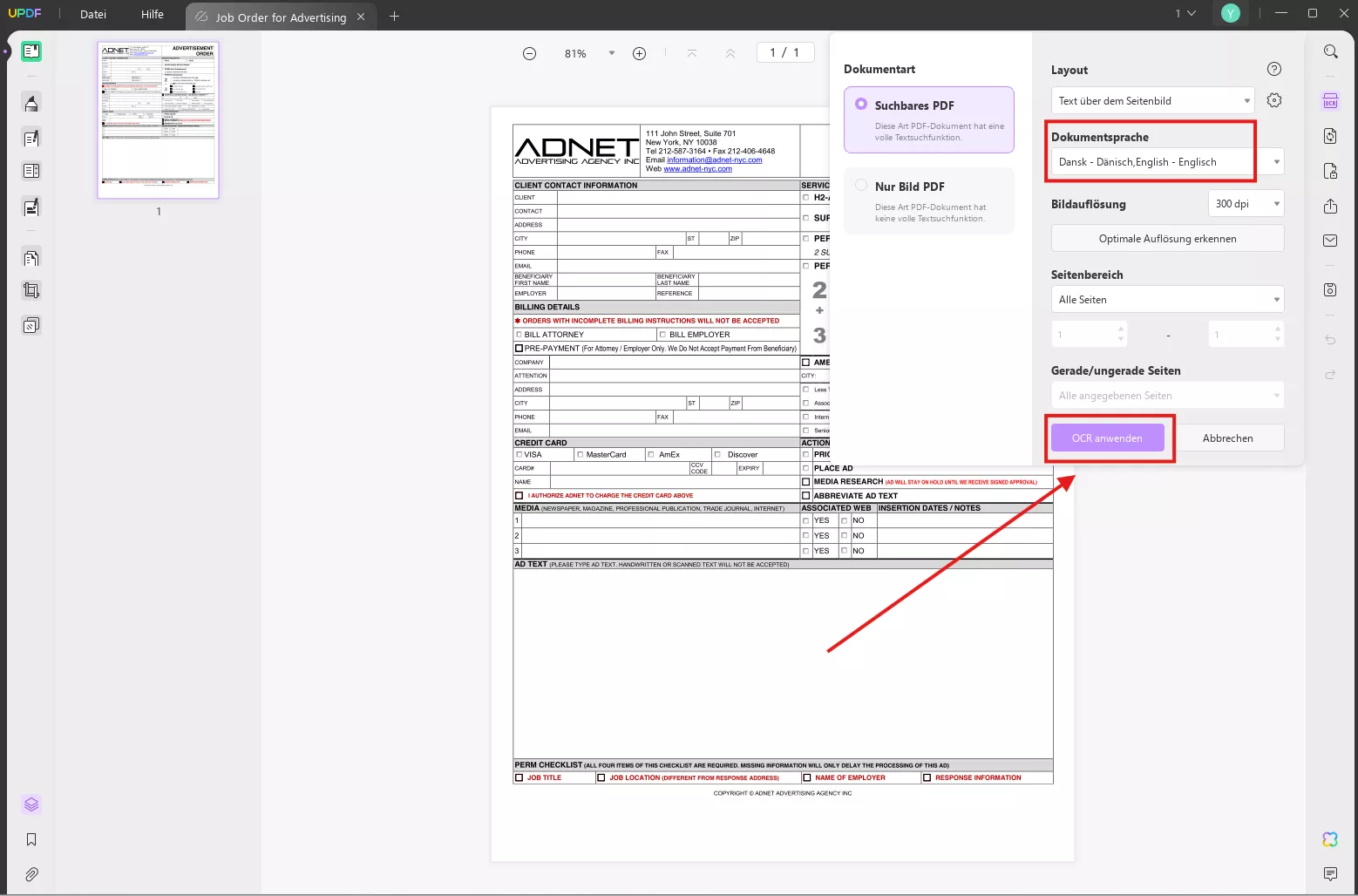 einstellungen in updf ocr anpassen