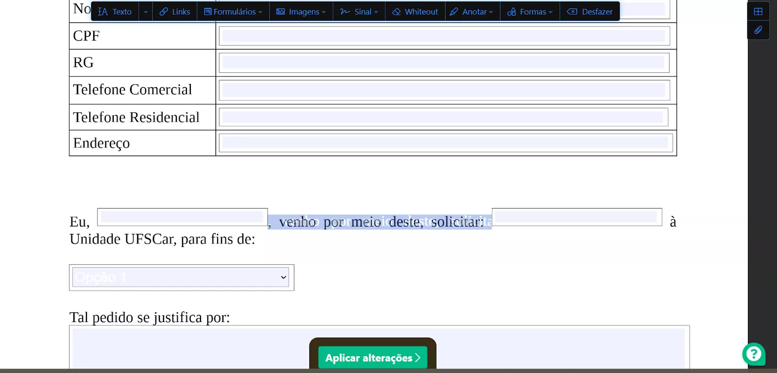 aplicar alterações