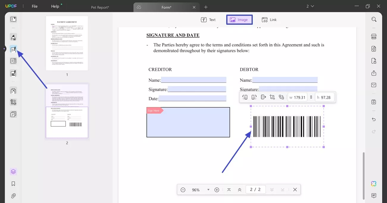 add barcode in pdf