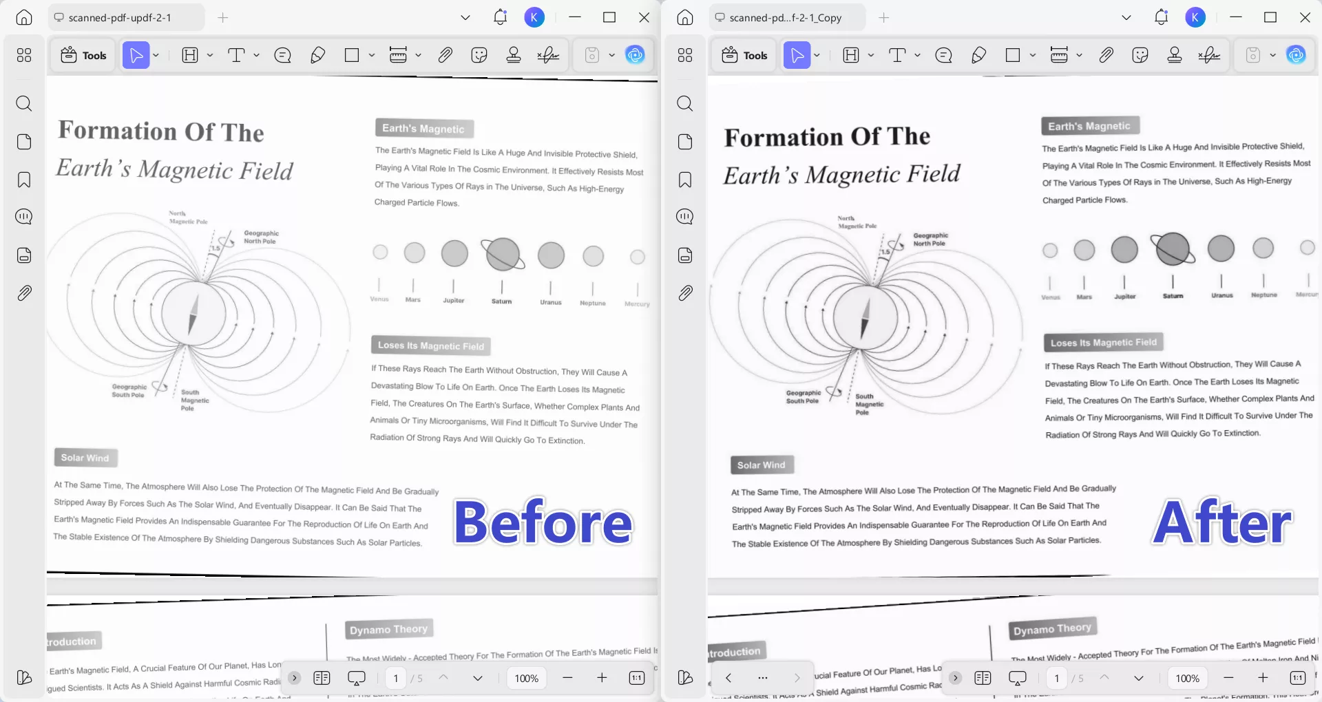 compare the scanned pdfs clarity