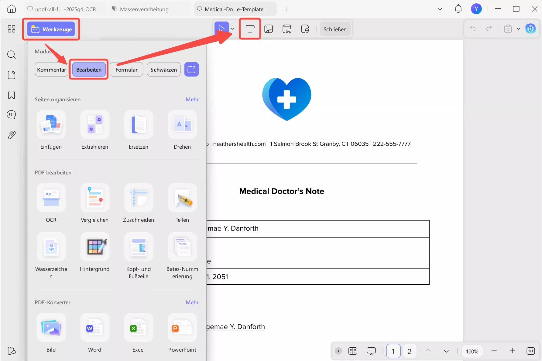 PDF-Arztnotiz mit UPDF bearbeiten