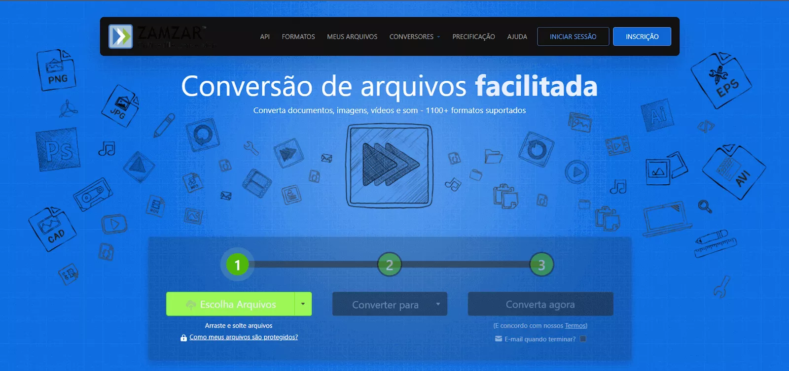 escolher arquivo do Zamzar